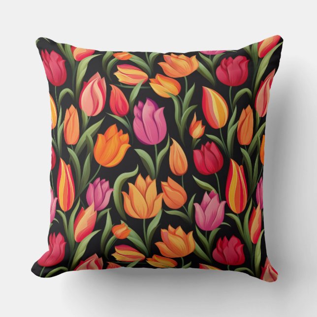 Tulips Cotton Throw Pillow (Front)