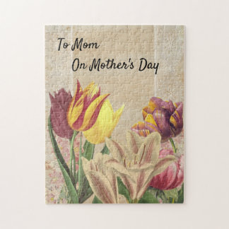 Tulips Crocuses on Beige Vintage Wallpaper Jigsaw Puzzle