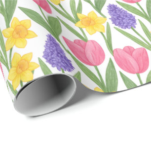 Tulips, Daffodils, Hyacinths Coloring Style Wrapping Paper