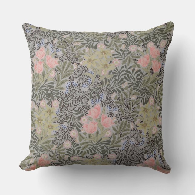 Tulips, Daisies and Honeysuckle Throw Pillow (Front)