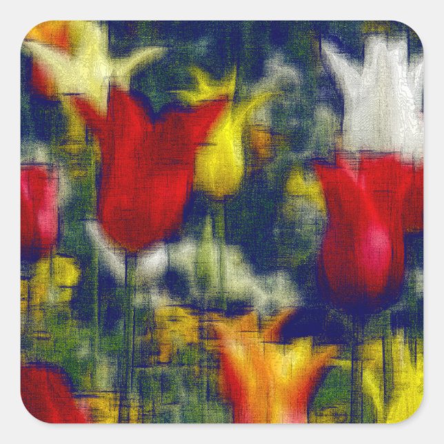 Tulips digital effect of style "impression"  square sticker (Front)