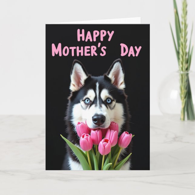 Tulips Dog Mothers Day Greeting Card (Front)
