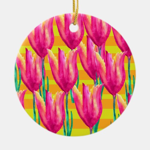 Tulips Dutch Stripes Circle Ornament