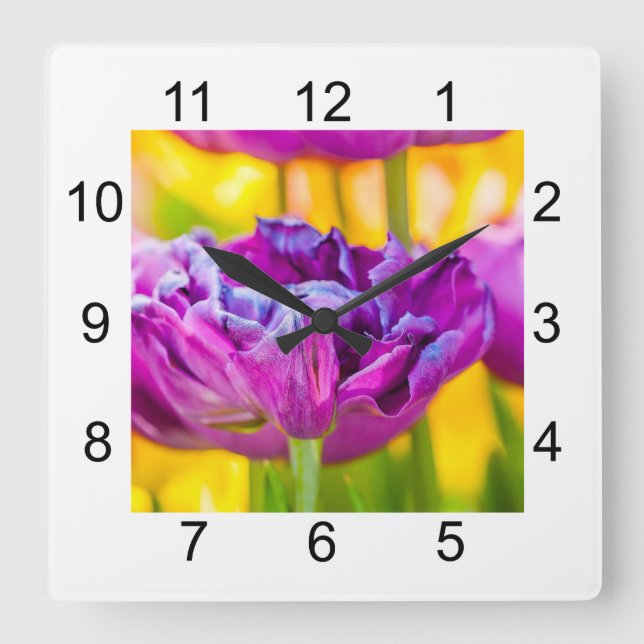 Tulips Enchanting Dark Pink Square Wall Clock (Front)