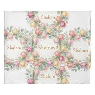 Tulips Eucalyptus Wreath, Shalom Watercolor Glam Duvet Cover