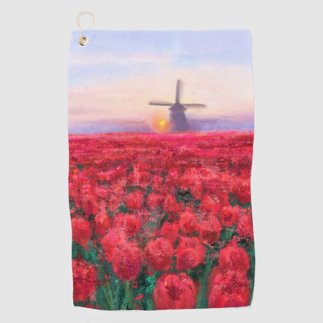 Tulips Field - Landscape - Spring in Netherland  Golf Towel (Front)