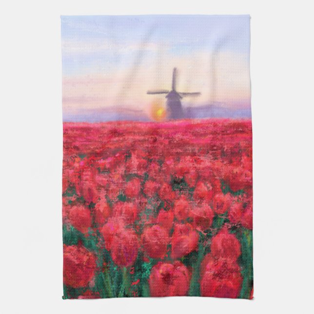 Tulips Field - Landscape - Spring in Netherland Kitchen Towel (Vertical)