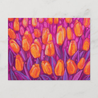 Tulips Field, Spring Flowers Floral Orange Purple  Postcard