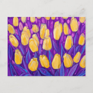 Tulips Field, Spring Flowers Floral Yellow Violet Postcard