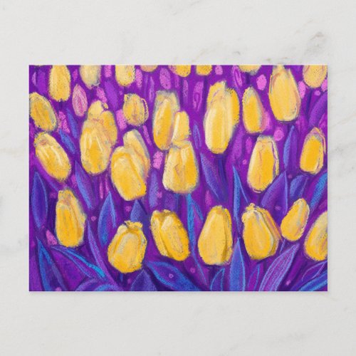 Tulips Field, Spring Flowers Floral Yellow Violet Postcard