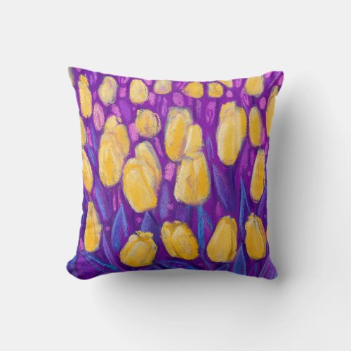 Tulips Field Spring Flowers Floral Yellow Violet Throw Pillow