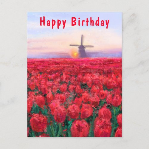 Tulips Field Spring in Netherland _ Happy Birthday Postcard