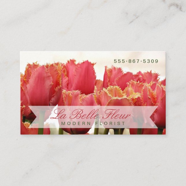 Tulips Floral Photograph | Modern Stripes Business Card (Front)