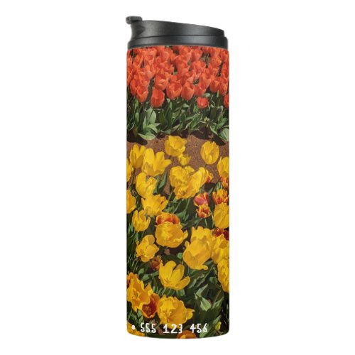 Tulips Flower Rows with custom text Thermal Tumbler
