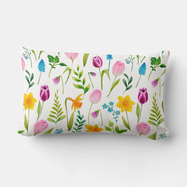 Tulips Flower Seamless Pattern Lumbar Pillow (Back)
