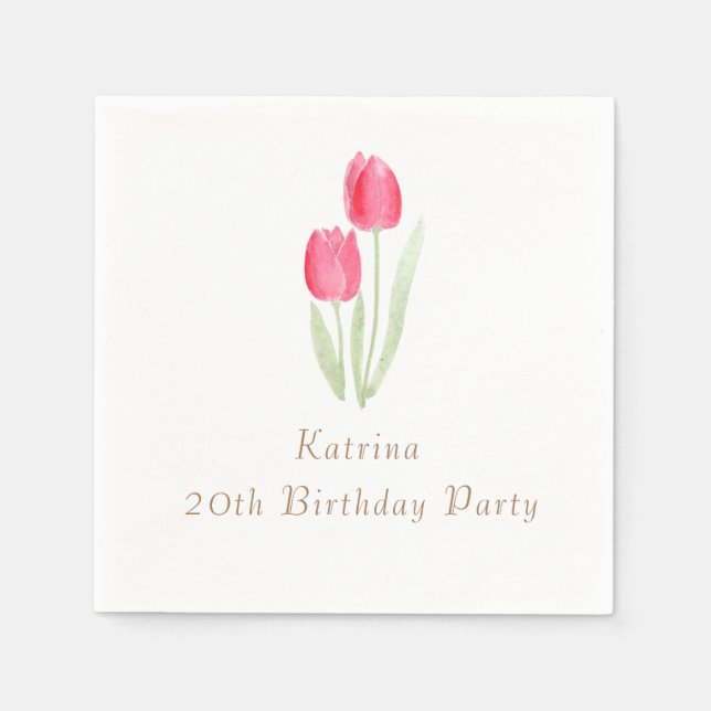 tulips flowers birthday  napkins (Front)