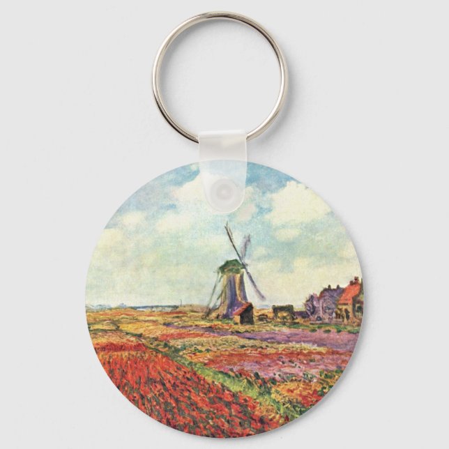 Tulips From Holland By Claude Monet Keychain (Front)