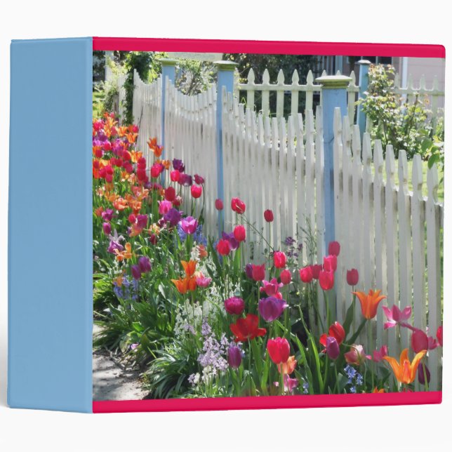 Tulips garden white picket fence Avery binder (Front/Spine)