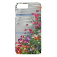 Tulips garden white picket fence iphone case