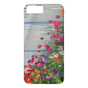 Tulips garden white picket fence iphone case