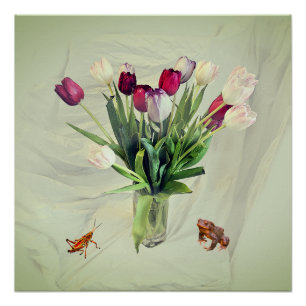 Tulips, Grasshopper, and Frog Paper (Semi-Gloss) Poster