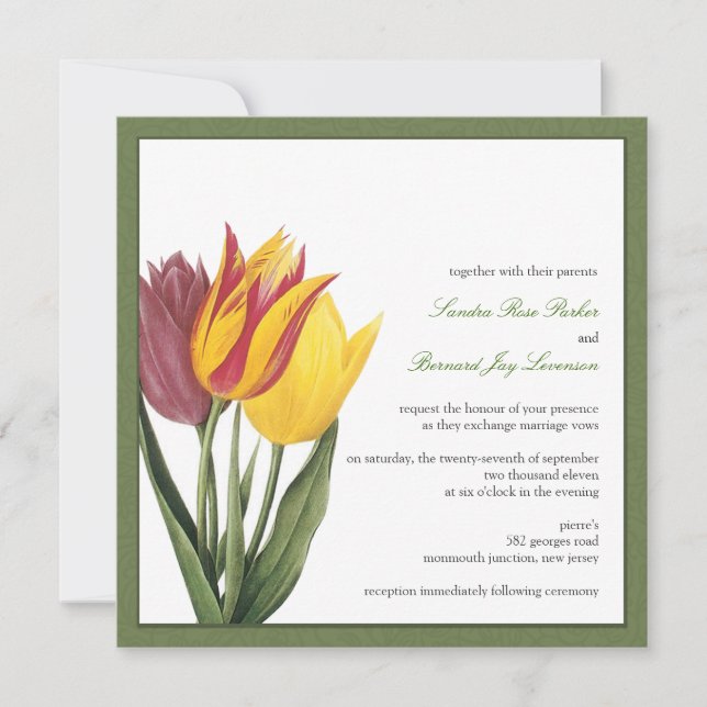 Tulips Green Border Wedding Invitation (Front)