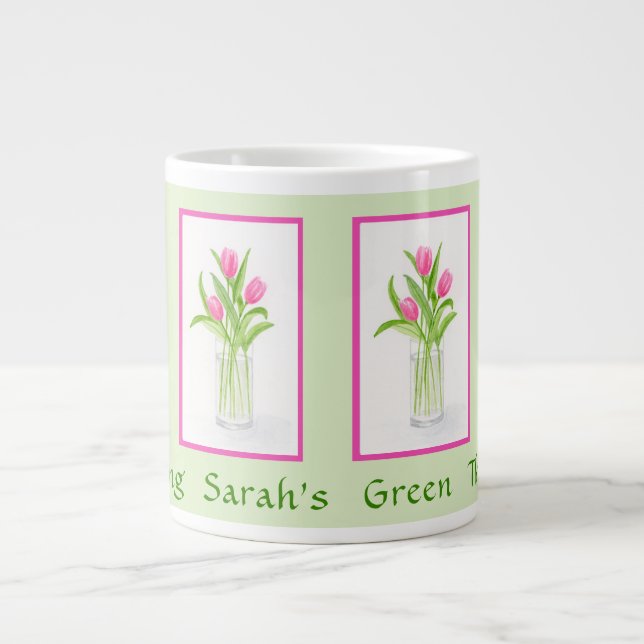 Tulips Handpainted Watercolor PERSONALIZE Gardener Giant Coffee Mug (Front)