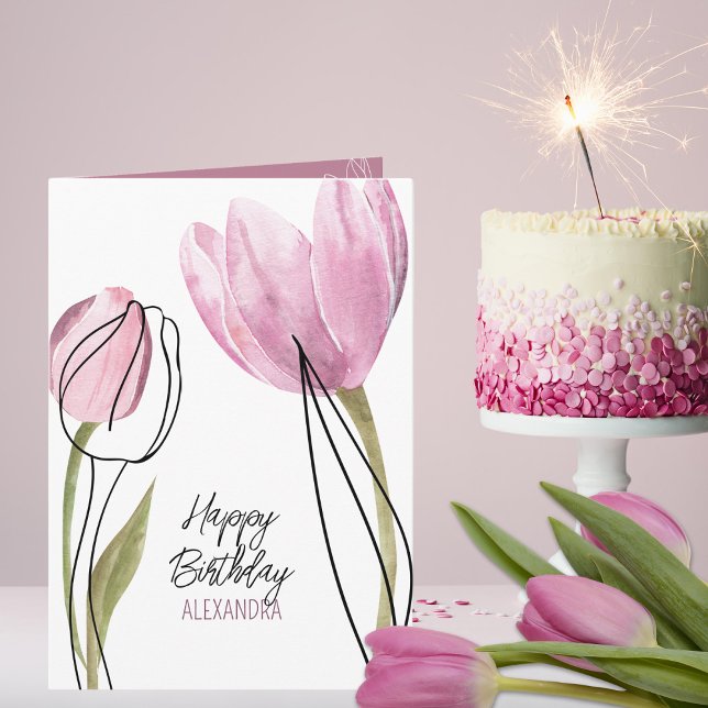 Tulips Happy Birthday Custom Text Any Occasion Card (Easily customize this pretty card for any occasion by clicking "Personalize this Template.")