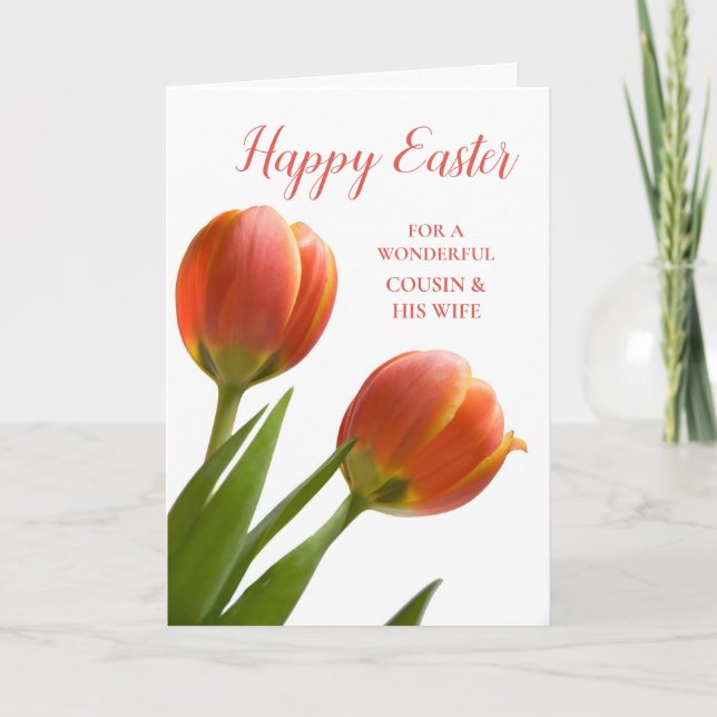 Tulips Happy Easter Cousin and His Wife Holiday Card (Front)