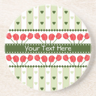 Tulips & Hearts coaster, customize Sandstone Coaster