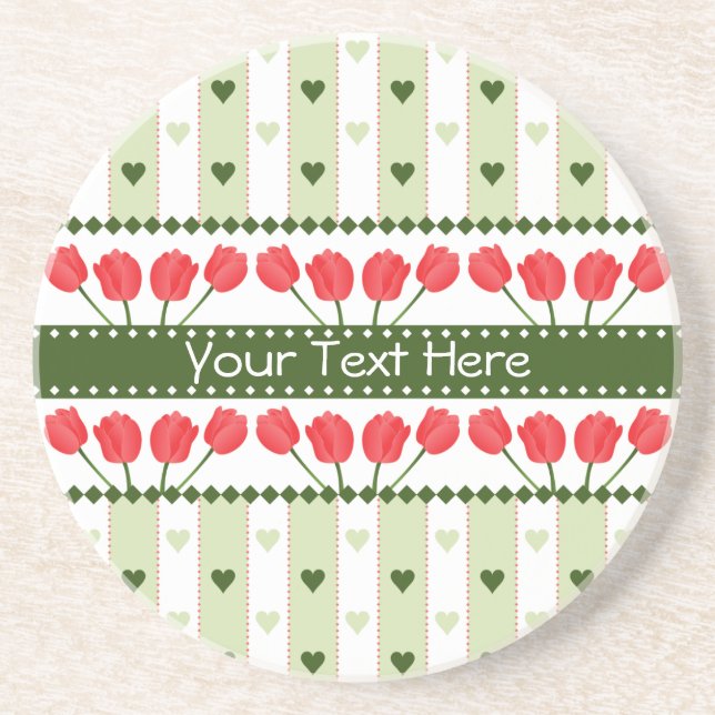 Tulips & Hearts coaster, customize Sandstone Coaster (Front)