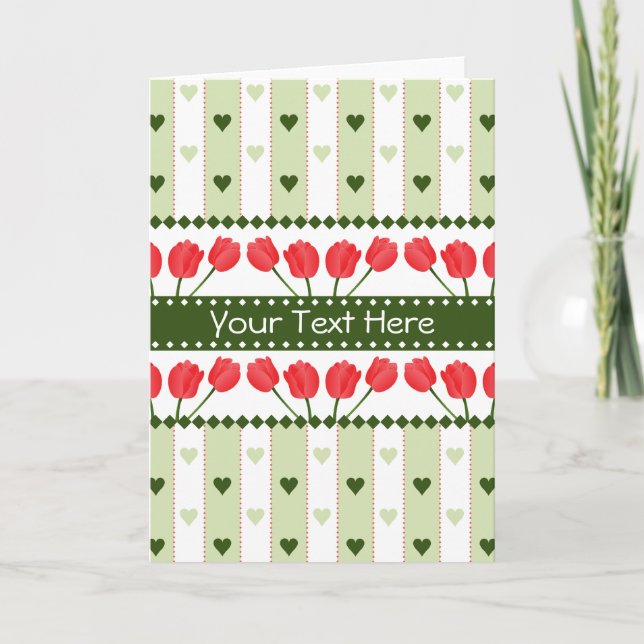 Tulips & Hearts greeting card, customize Holiday Card (Front)