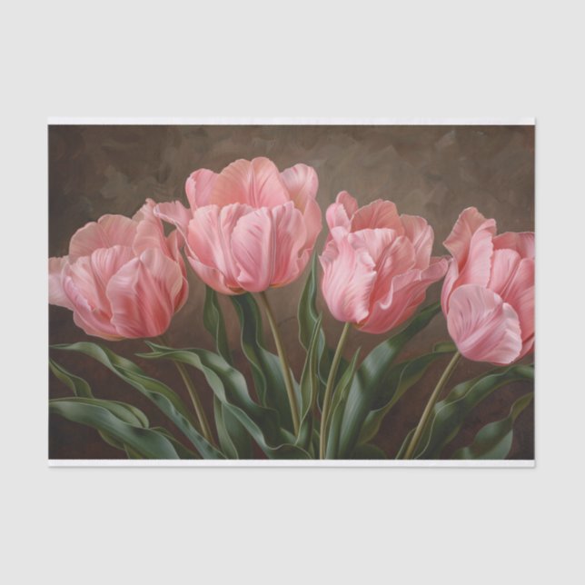 Tulips in a Delicate Pink Botanical Decoupage Tissue Paper (Front)