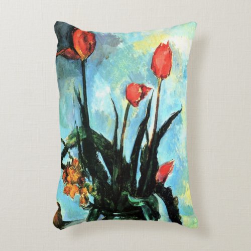 Tulips in a Vase by Paul Cezanne Vintage Art Accent Pillow