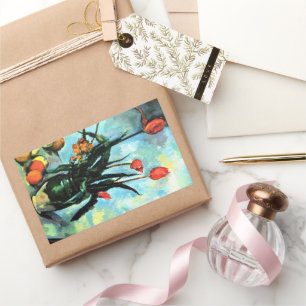 Tulips in a Vase by Paul Cezanne, Vintage Art Rectangular Sticker