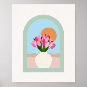 Tulips In A Vase Pink Blue Green Floral Poster