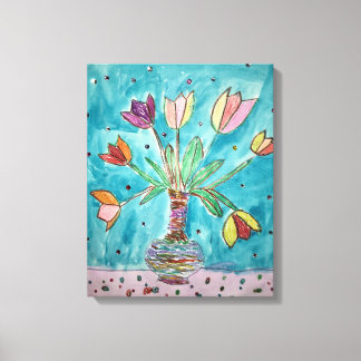 Tulips in a vase wall canvas