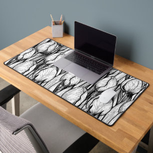 Tulips in black and white desk mat