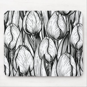 Tulips in black and white mouse pad