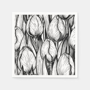 Tulips in black and white napkins