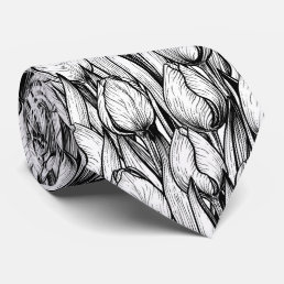 Tulips in black and white neck tie
