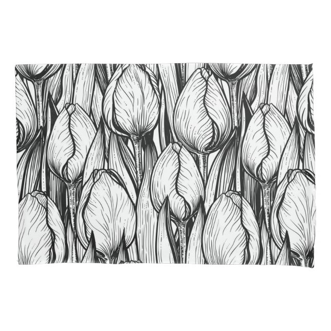 Tulips in black and white pillow case (Front)