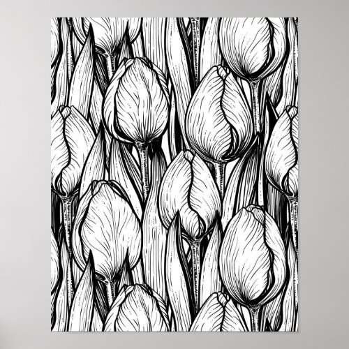 Tulips in black and white poster