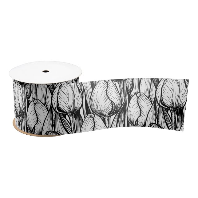 Tulips in black and white satin ribbon (Spool)