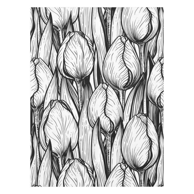 Tulips in black and white tablecloth (Front)