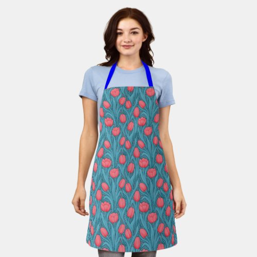 Tulips in blue and red apron