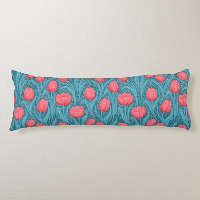 Tulips in blue and red body pillow (Front)