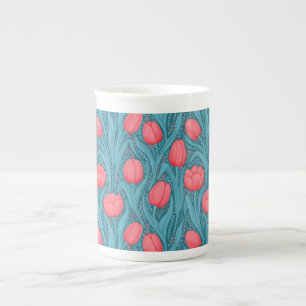 Tulips in blue and red bone china mug