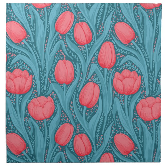 Tulips in blue and red cloth napkin (Front)