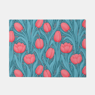 Tulips in blue and red doormat